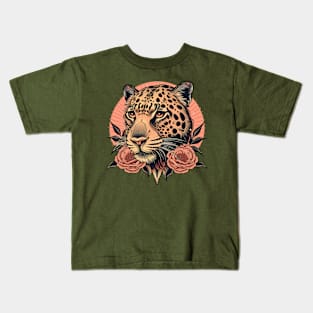 Vintage Leopard Head Tattoo Kids T-Shirt